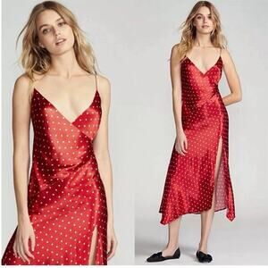 NWT Bec and Bridge Bonjour Dress Red Polka Dot Leg Slit Strappy Crossover Size 6
